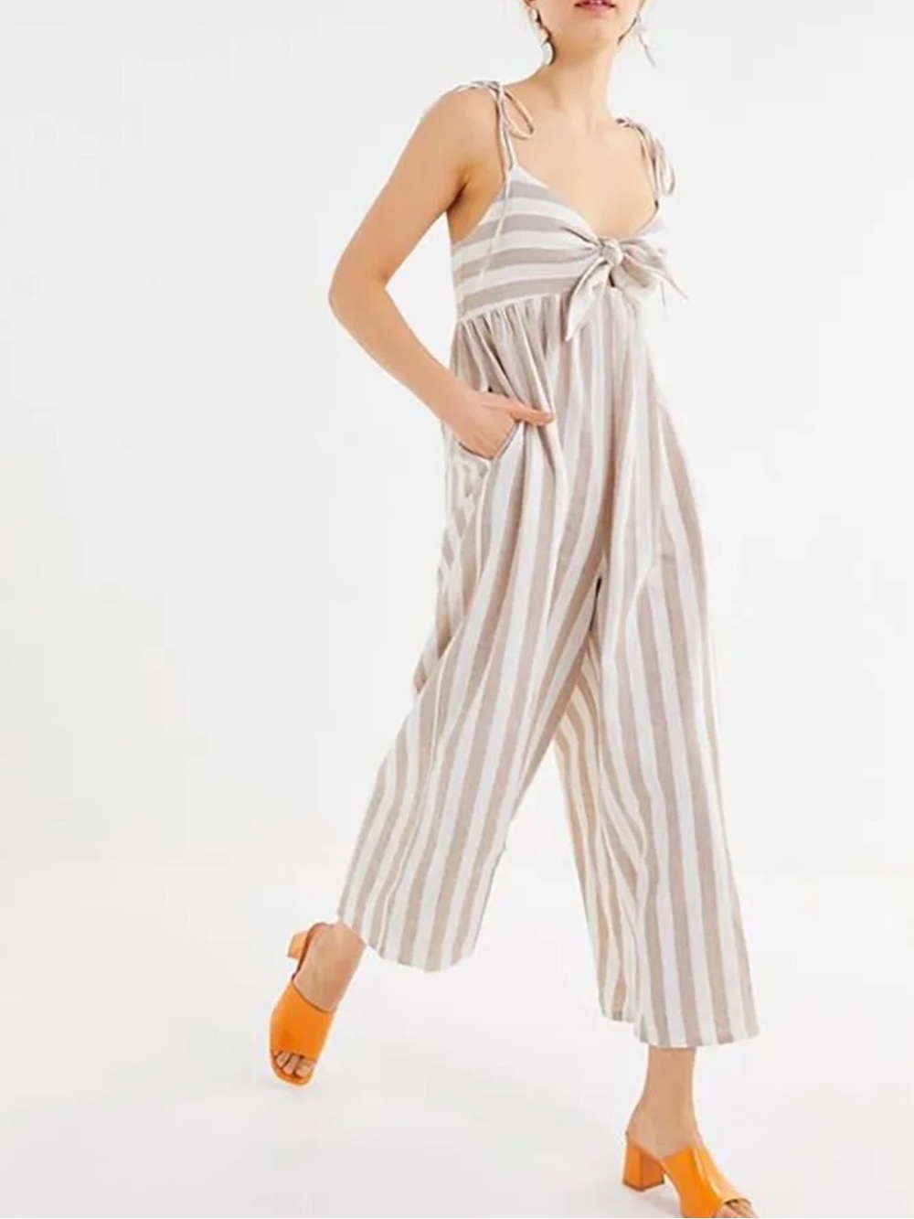 Urban Outfitters Janie Striped Tie-Shoulder Wide-Leg Jumpsuit